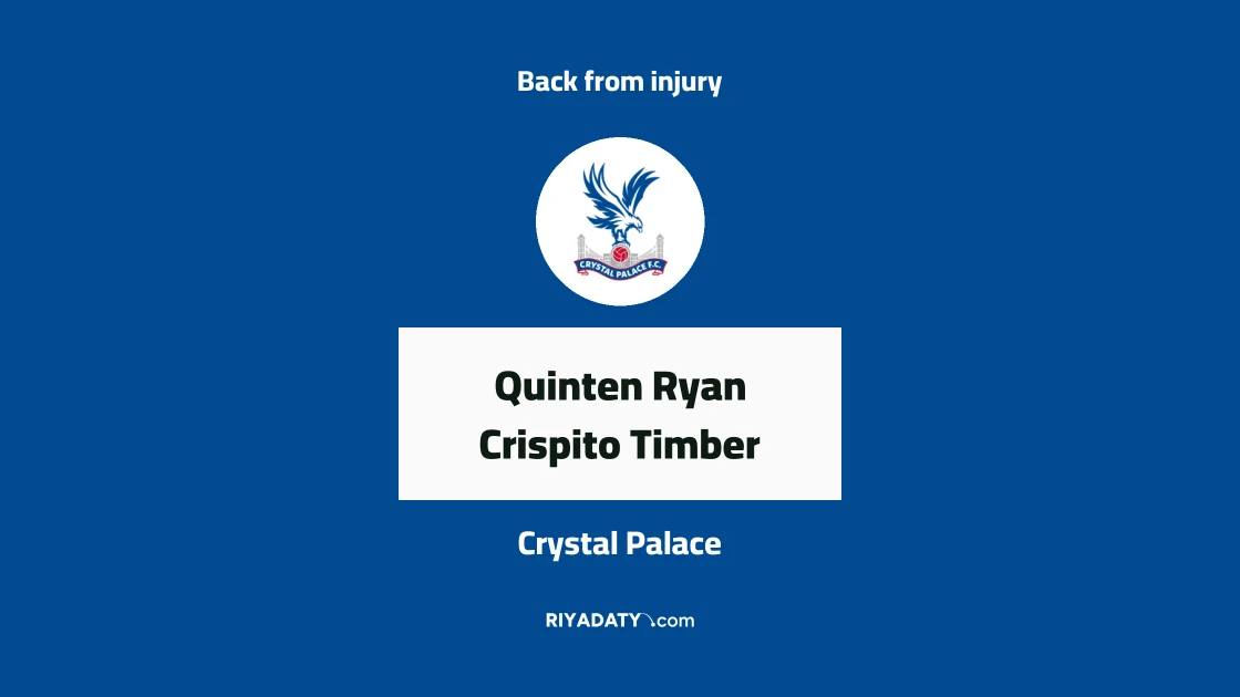 Timber returns to training with Crystal Palace after recovering from hamstring injury