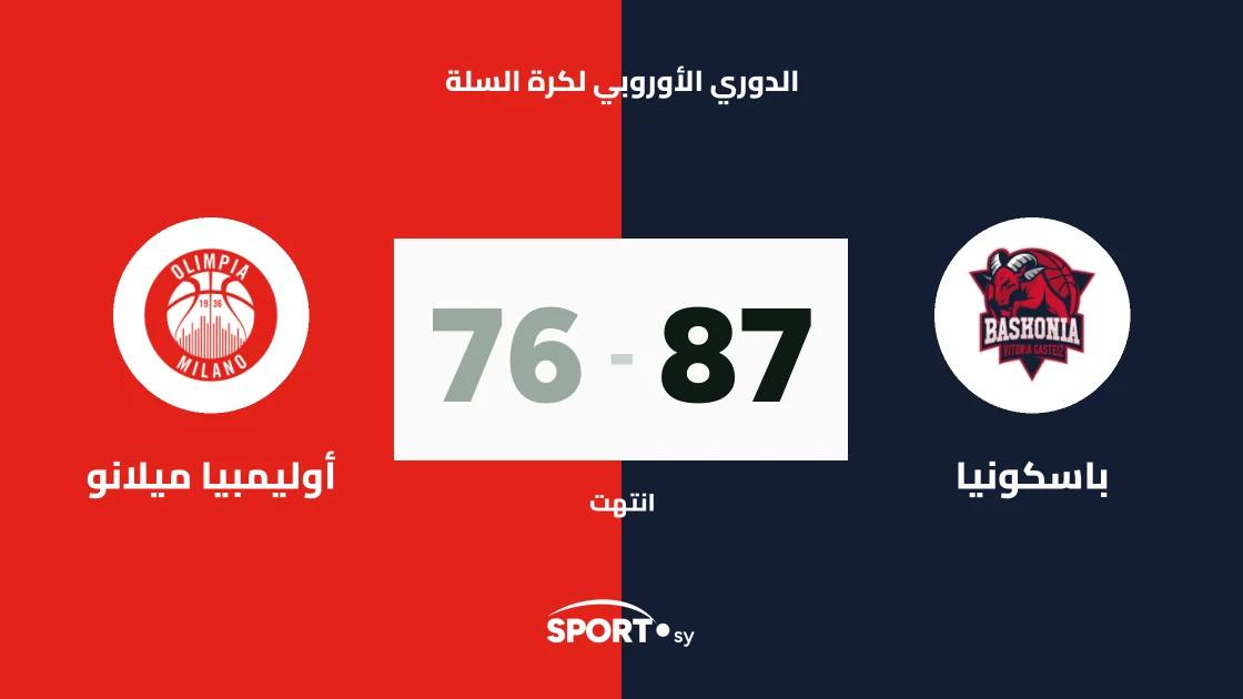 باسكونيا يتغلب على أوليمبيا ميلانو 87-76 في الجولة الثالثة من يوروليج